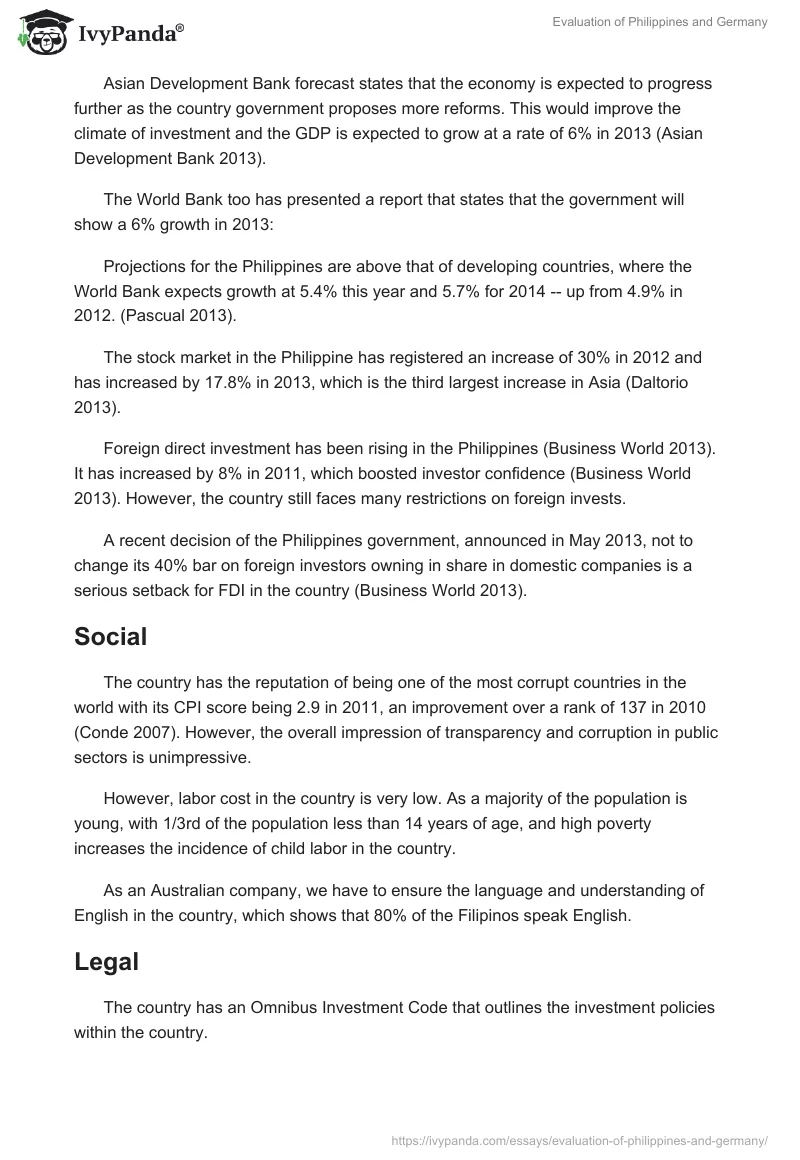 Evaluation of Philippines and Germany. Page 2