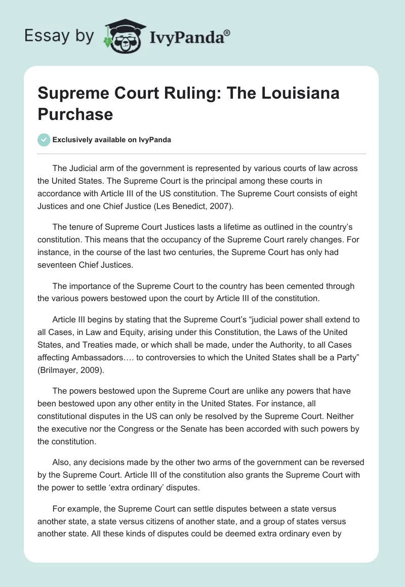 Supreme Court Ruling: The Louisiana Purchase. Page 1
