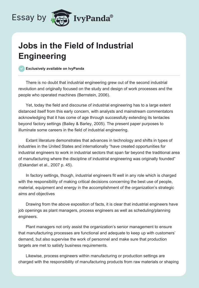 Jobs in the Field of Industrial Engineering. Page 1