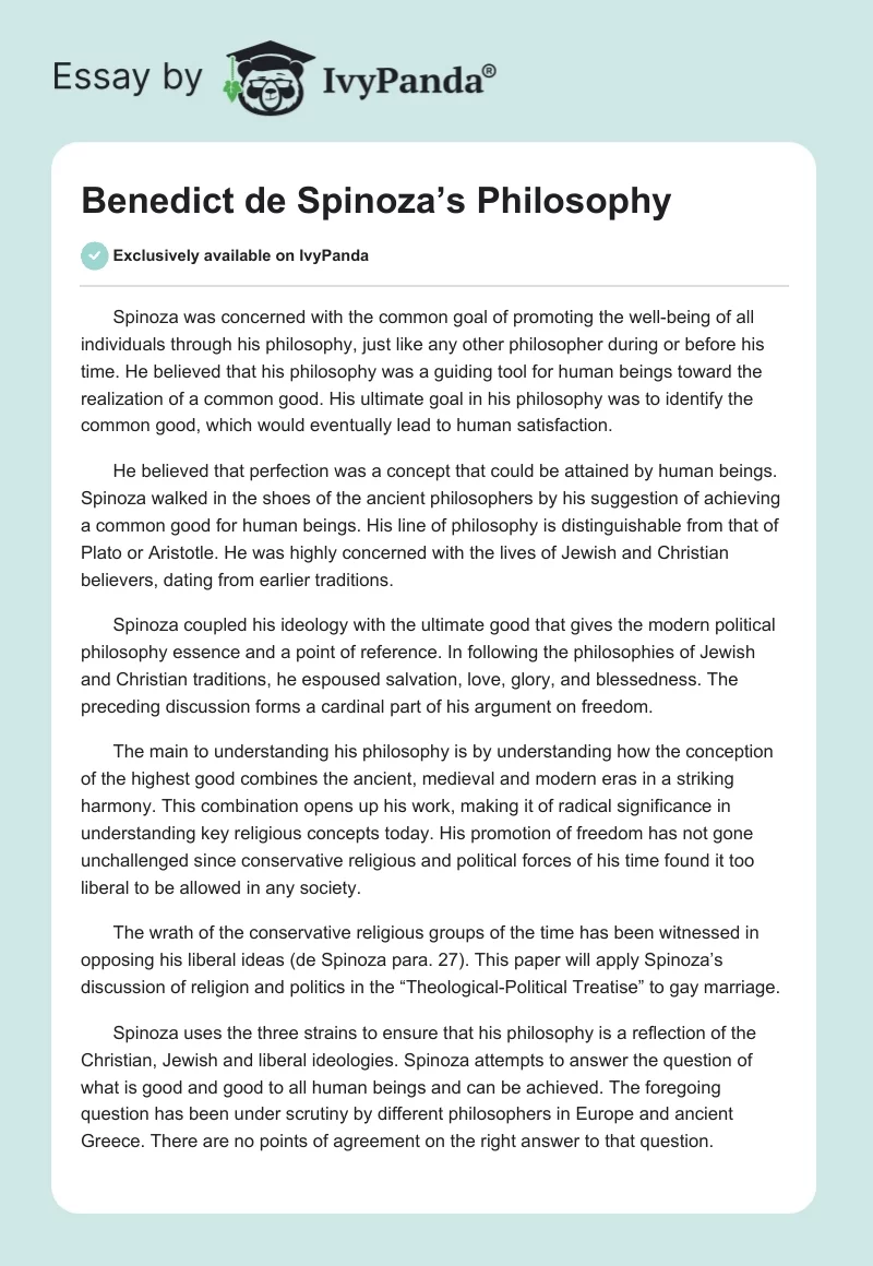Benedict de Spinoza’s Philosophy. Page 1