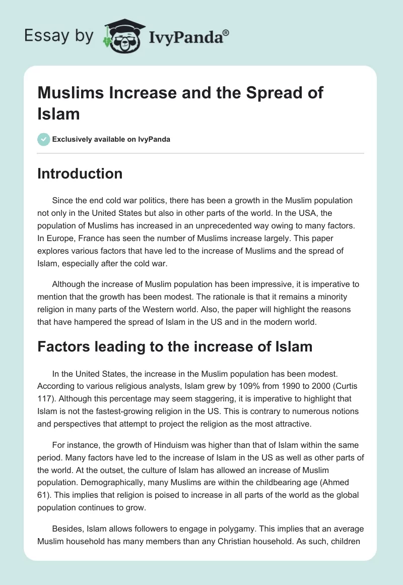 Muslims Increase and the Spread of Islam. Page 1