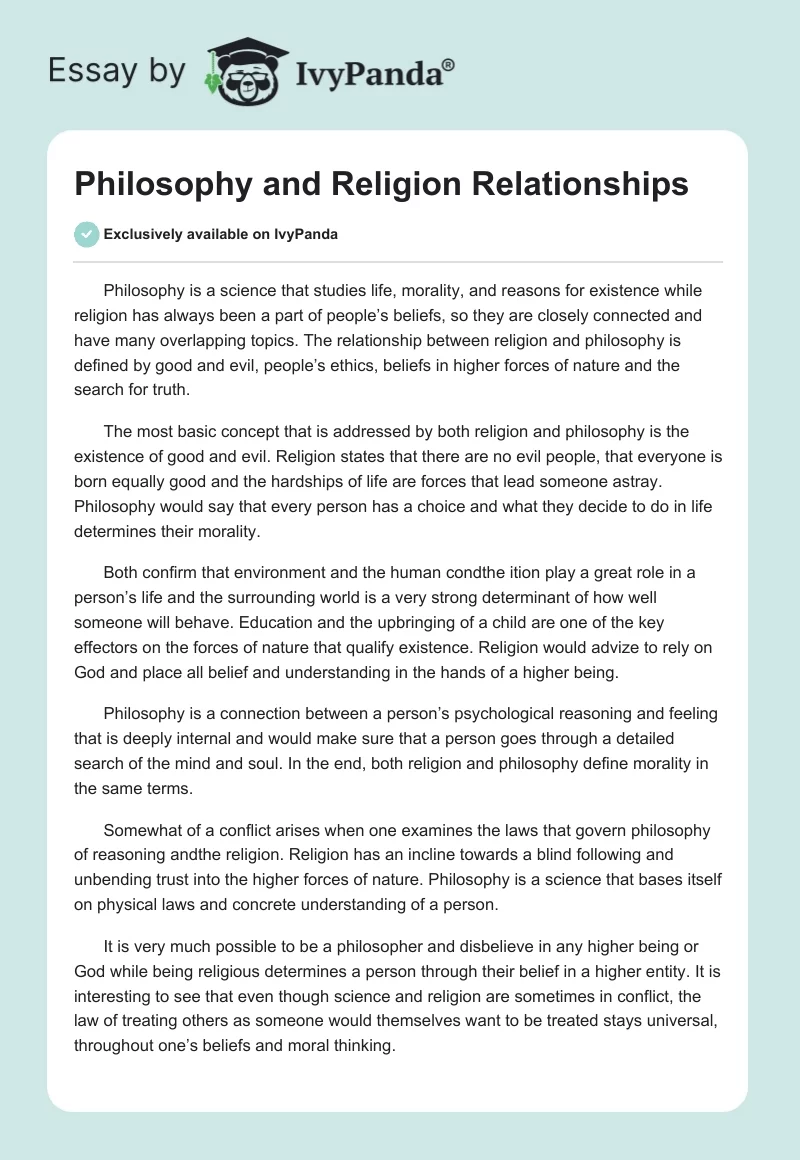 Philosophy and Religion Relationships. Page 1