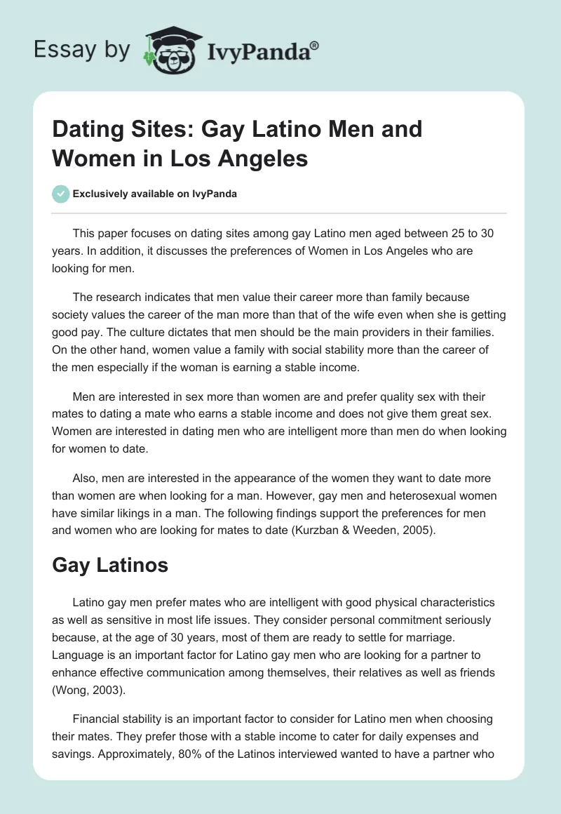 Dating Sites: Gay Latino Men and Women in Los Angeles. Page 1