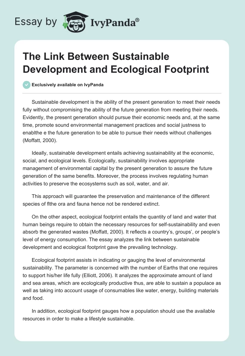 The Link Between Sustainable Development and Ecological Footprint. Page 1