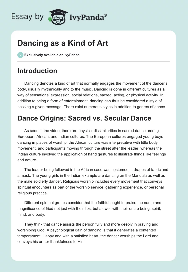 Dancing as a Kind of Art. Page 1