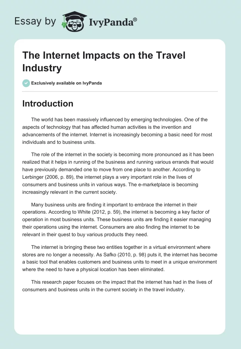The Internet Impacts on the Travel Industry. Page 1