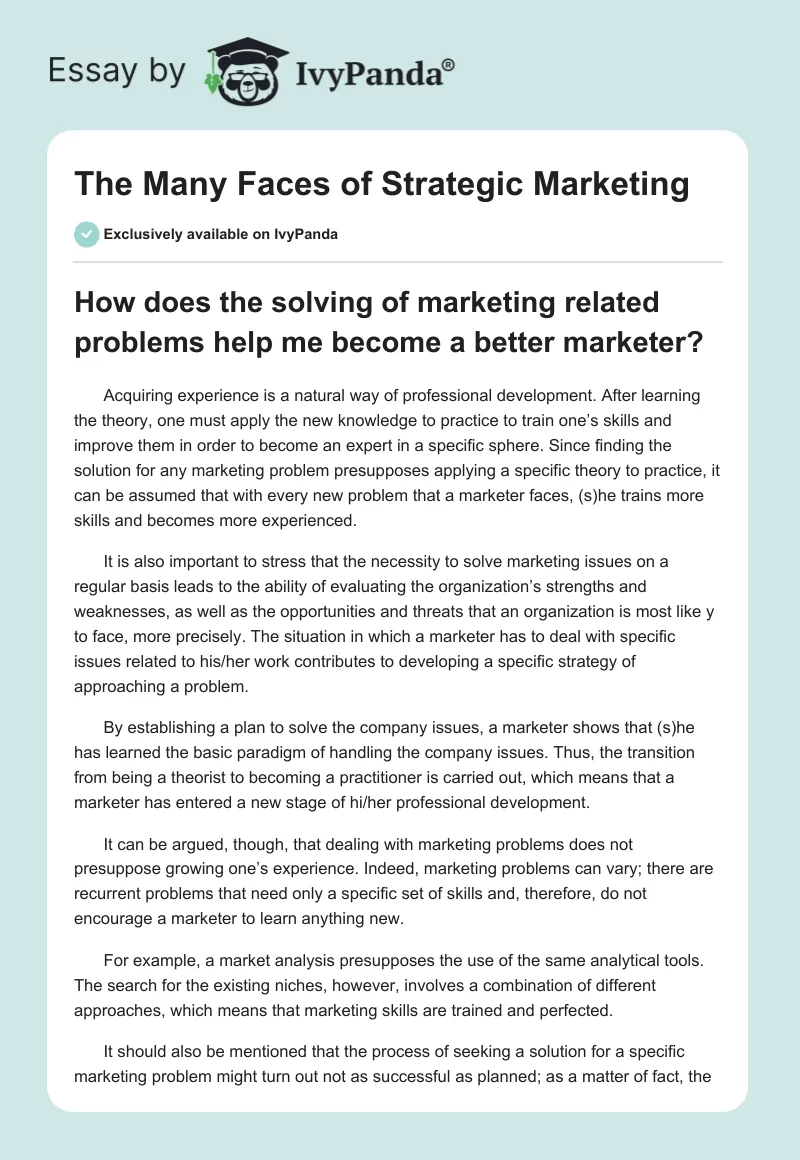 The Many Faces of Strategic Marketing. Page 1