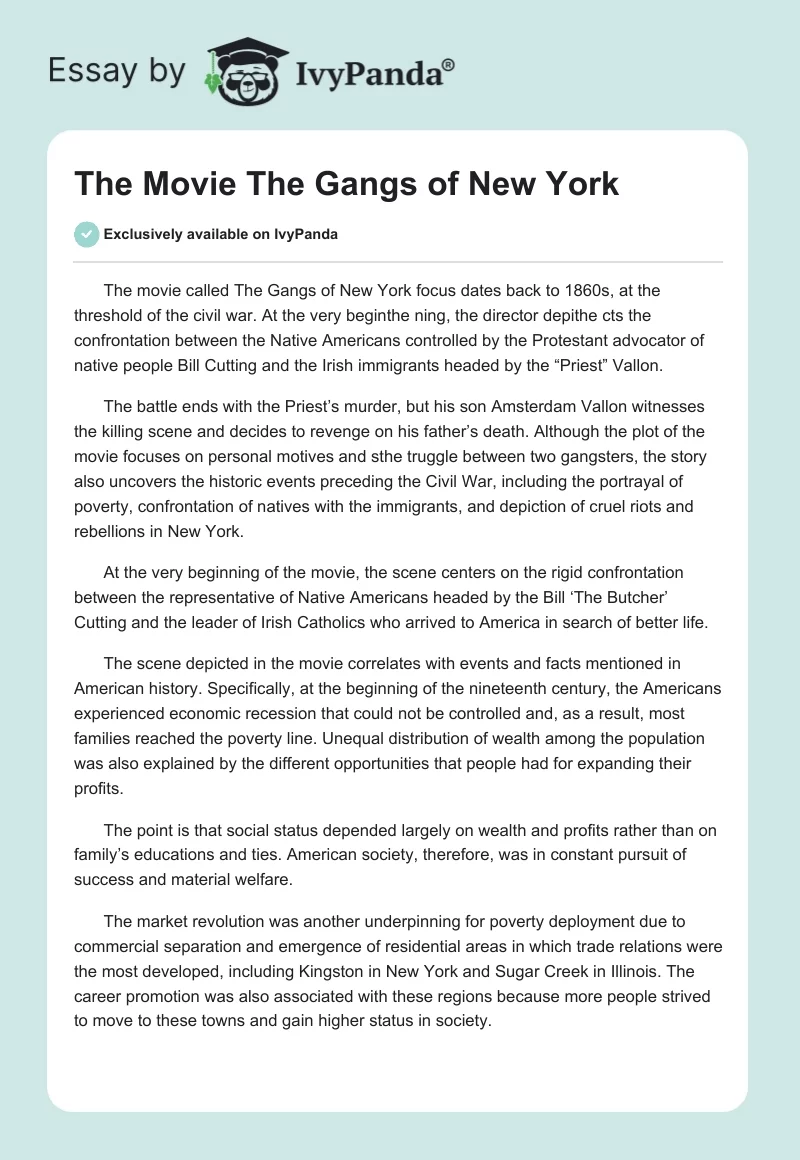 The Movie "The Gangs of New York". Page 1