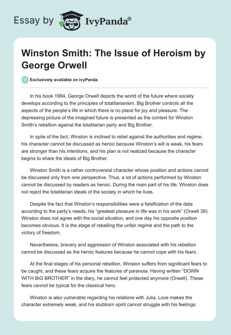 Winston Smith: The Issue of Heroism by George Orwell. Page 1