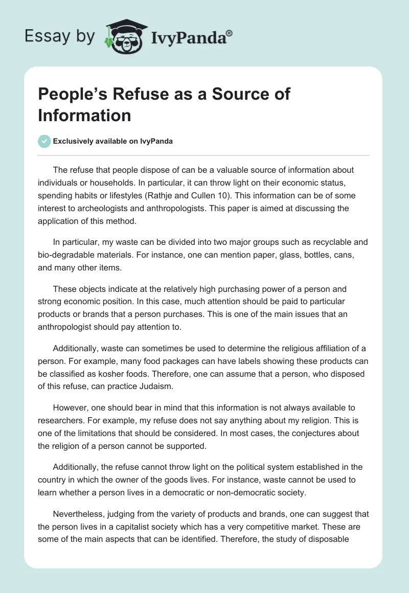 People’s Refuse as a Source of Information. Page 1