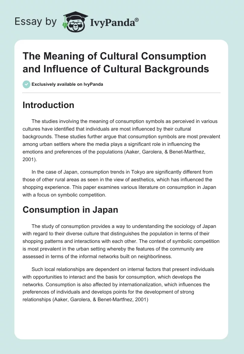 The Meaning of Cultural Consumption and Influence of Cultural Backgrounds. Page 1