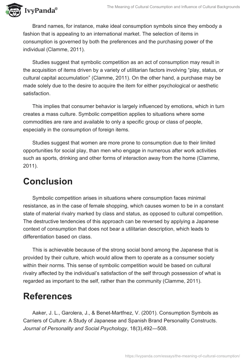 The Meaning of Cultural Consumption and Influence of Cultural Backgrounds. Page 3