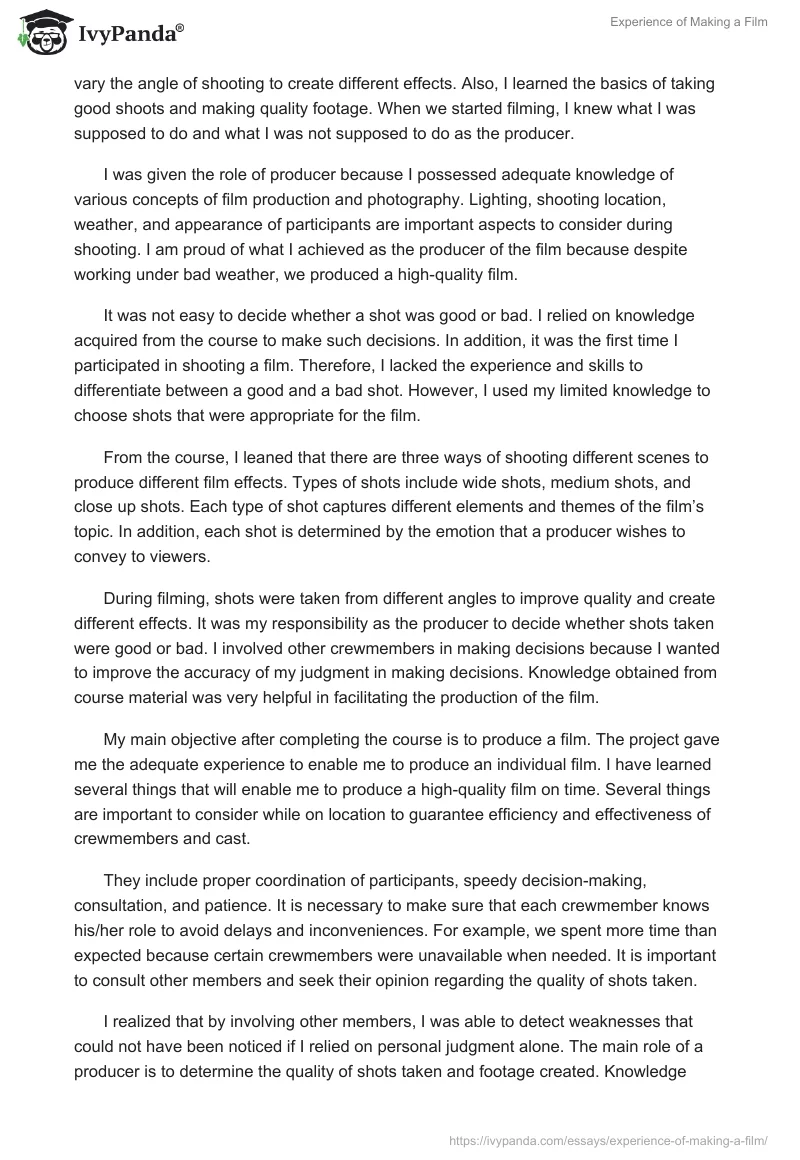 Experience of Making a Film. Page 2