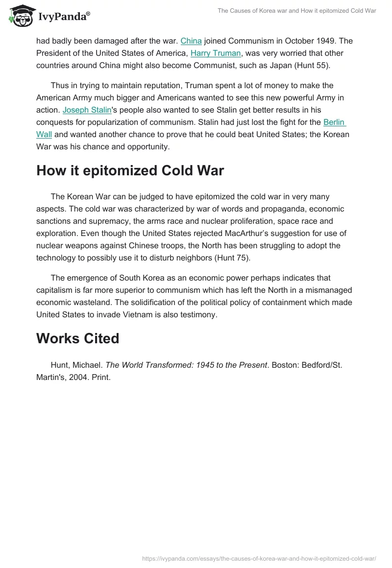 The Causes of Korea War and How It Epitomized Cold War. Page 2