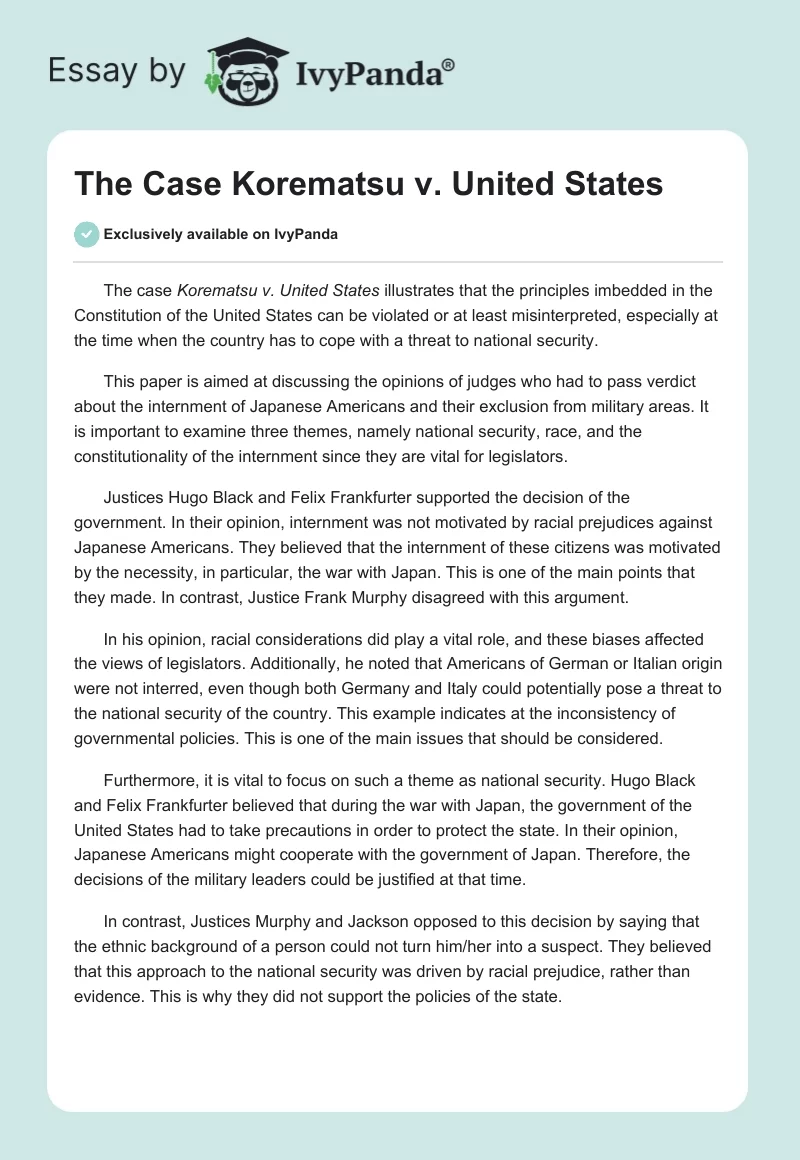 The Case Korematsu v. United States. Page 1