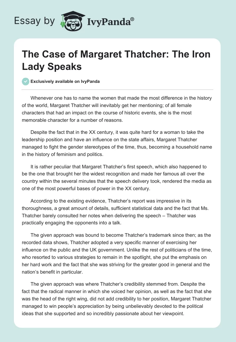 The Case of Margaret Thatcher: The Iron Lady Speaks. Page 1