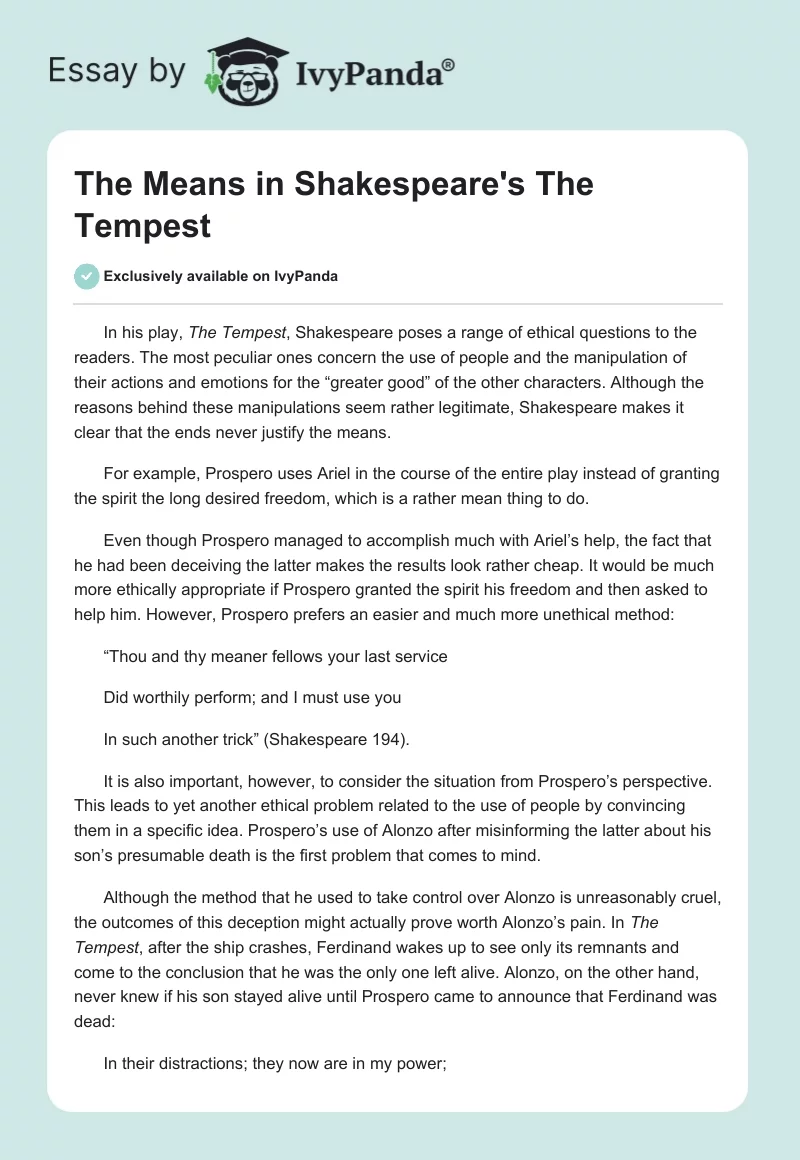 The Means in Shakespeare's "The Tempest". Page 1