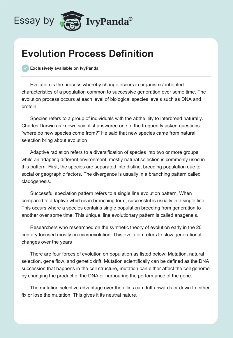 Evolution Process Definition. Page 1