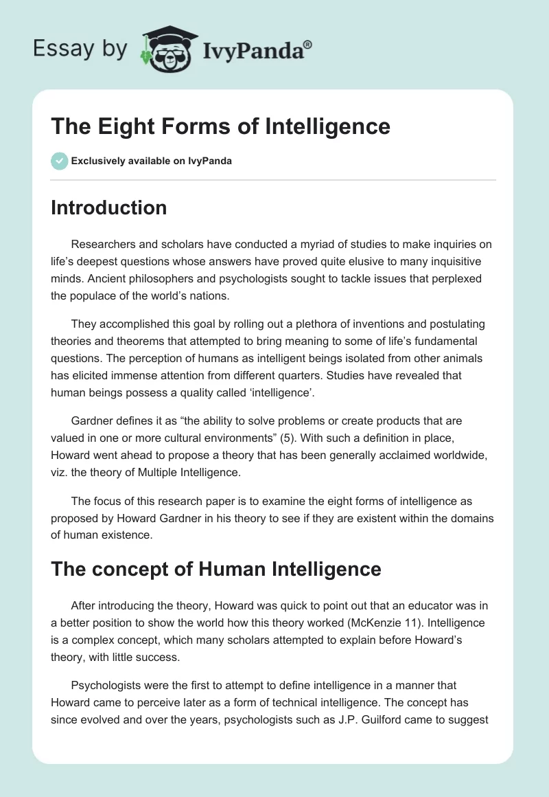 The Eight Forms of Intelligence. Page 1