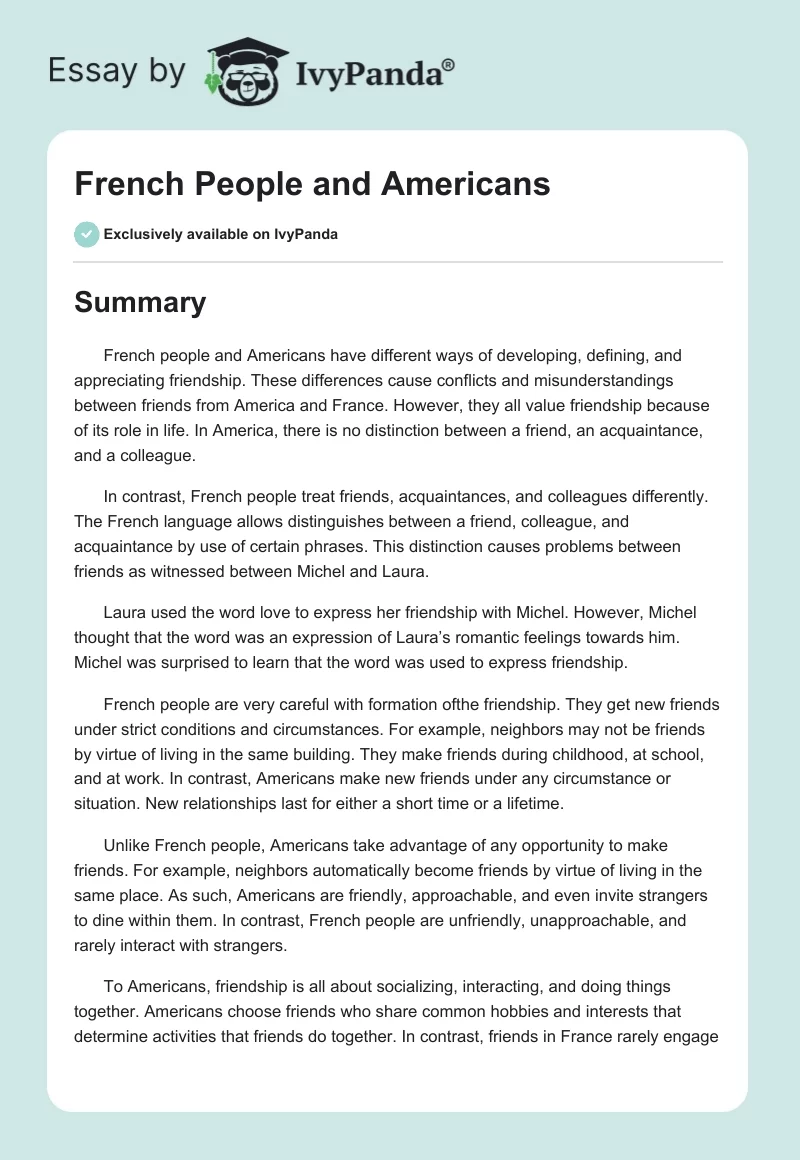 French People and Americans. Page 1