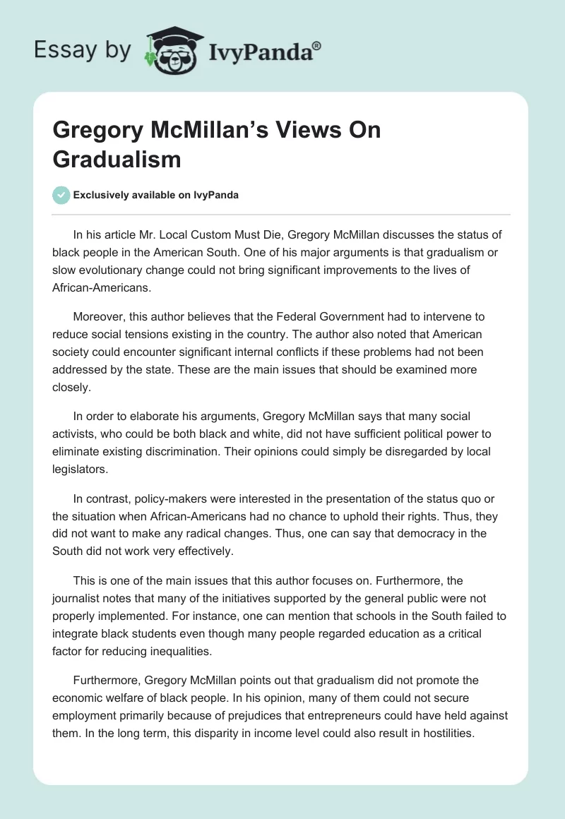 Gregory McMillan’s Views On Gradualism. Page 1