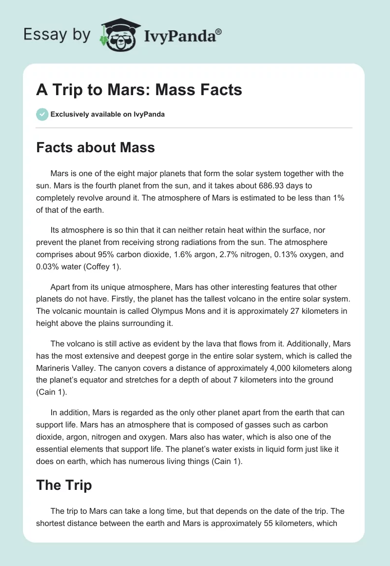 A Trip to Mars: Mass Facts. Page 1