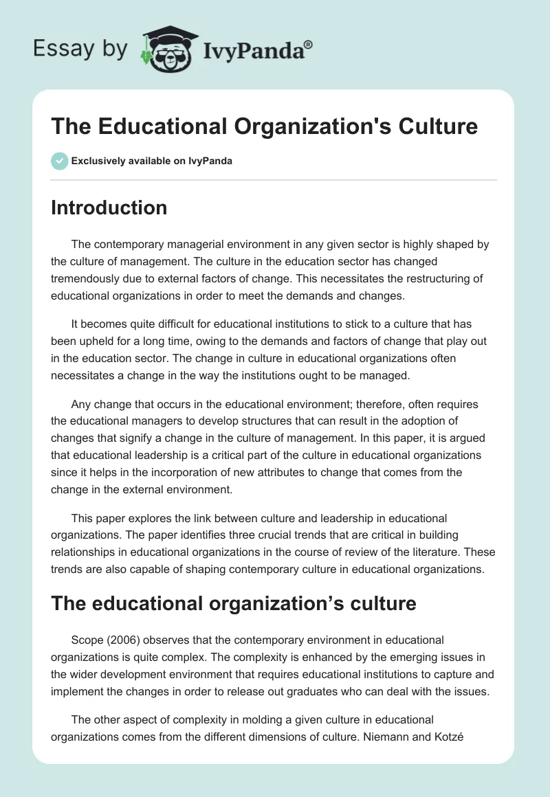 The Educational Organization's Culture. Page 1