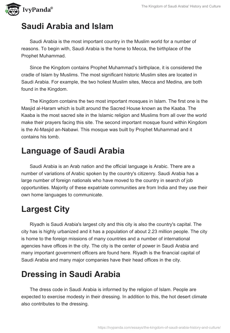 The Kingdom of Saudi Arabia' History and Culture. Page 2
