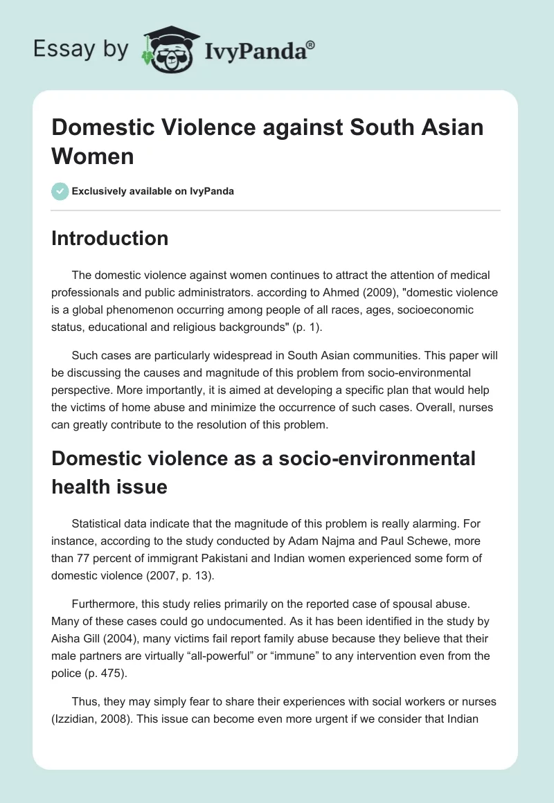Domestic Violence against South Asian Women. Page 1