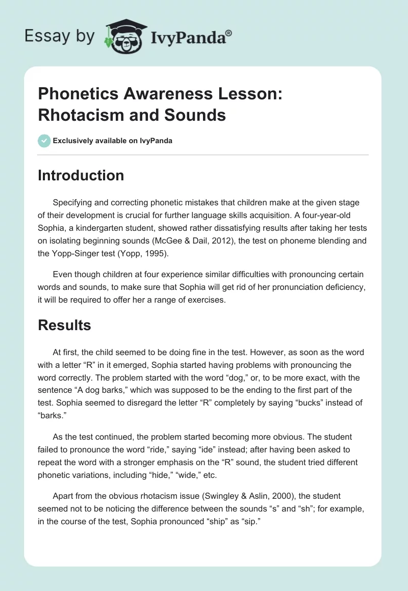 Phonetics Awareness Lesson: Rhotacism and Sounds. Page 1