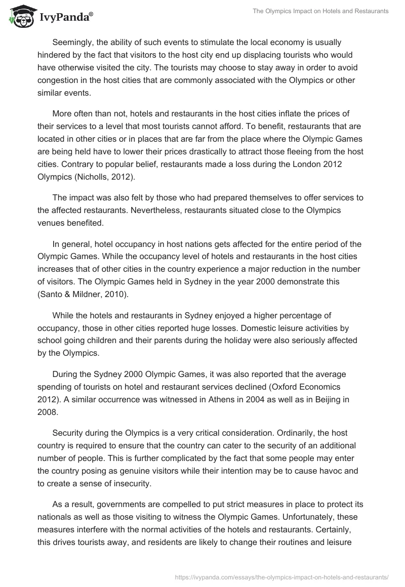 The Olympics Impact on Hotels and Restaurants. Page 2