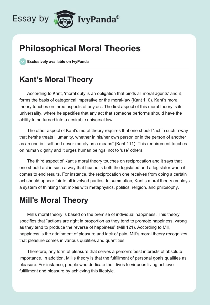 Philosophical Moral Theories. Page 1