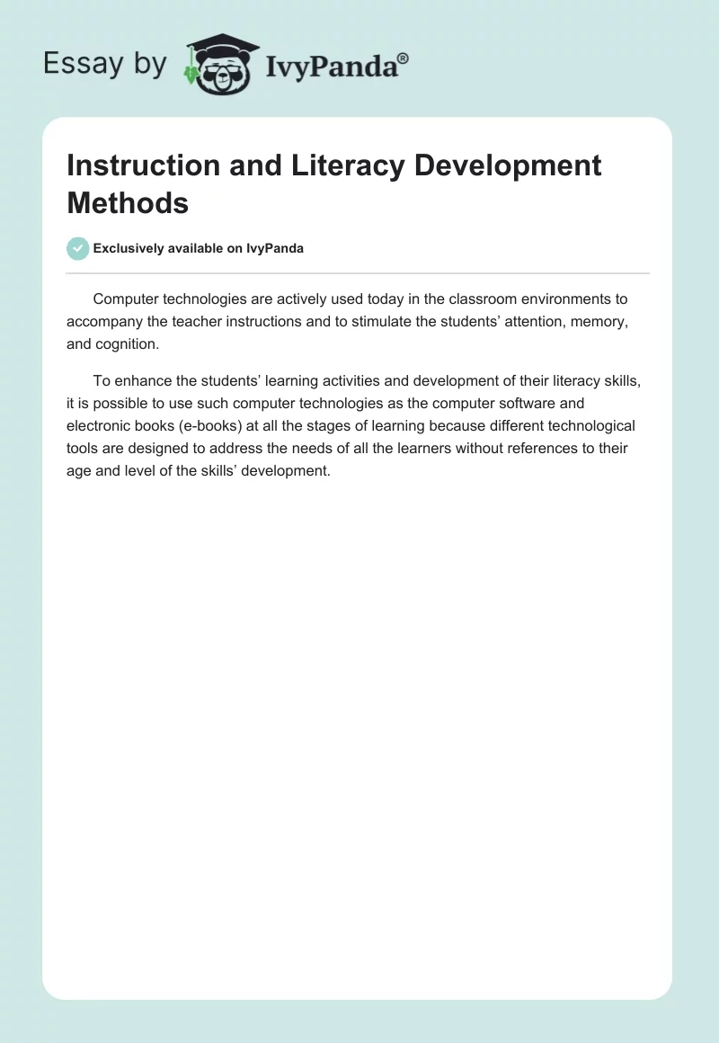 Instruction and Literacy Development Methods. Page 1