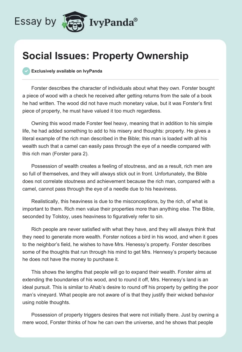 Social Issues: Property Ownership. Page 1
