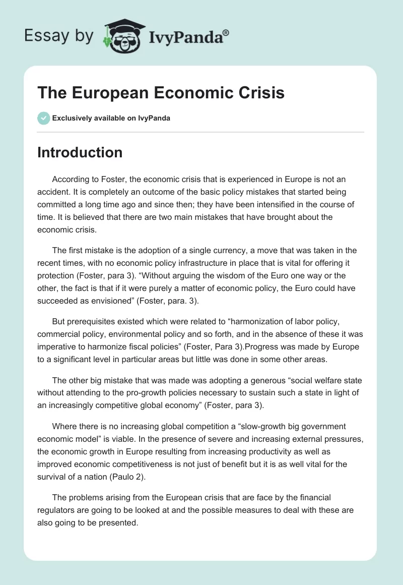 The European Economic Crisis. Page 1