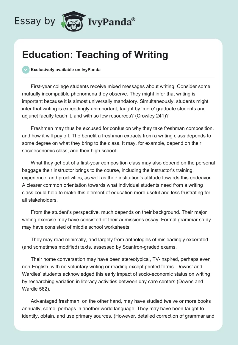 Education: Teaching of Writing. Page 1