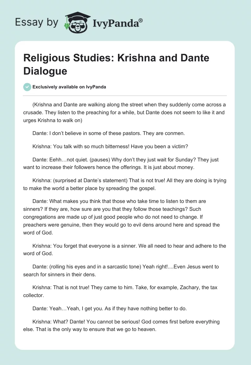 Religious Studies: Krishna and Dante Dialogue. Page 1