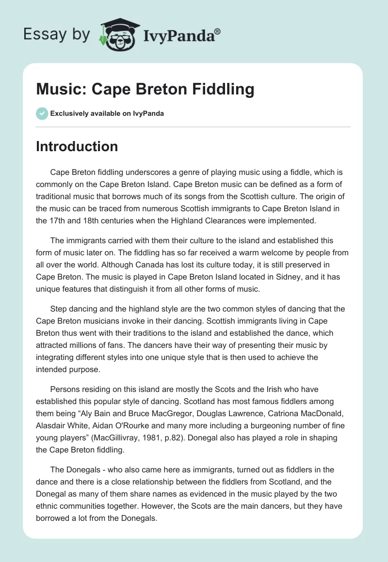 Music: Cape Breton Fiddling. Page 1