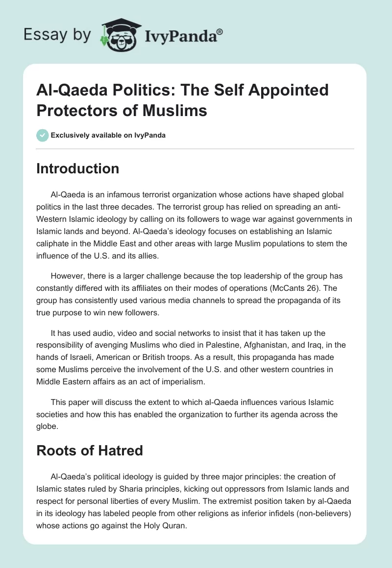 Al-Qaeda Politics: The Self Appointed Protectors of Muslims. Page 1