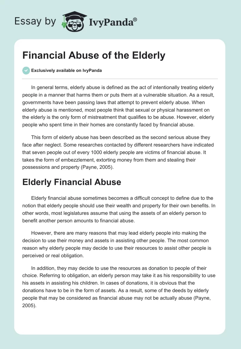 Financial Abuse of the Elderly. Page 1