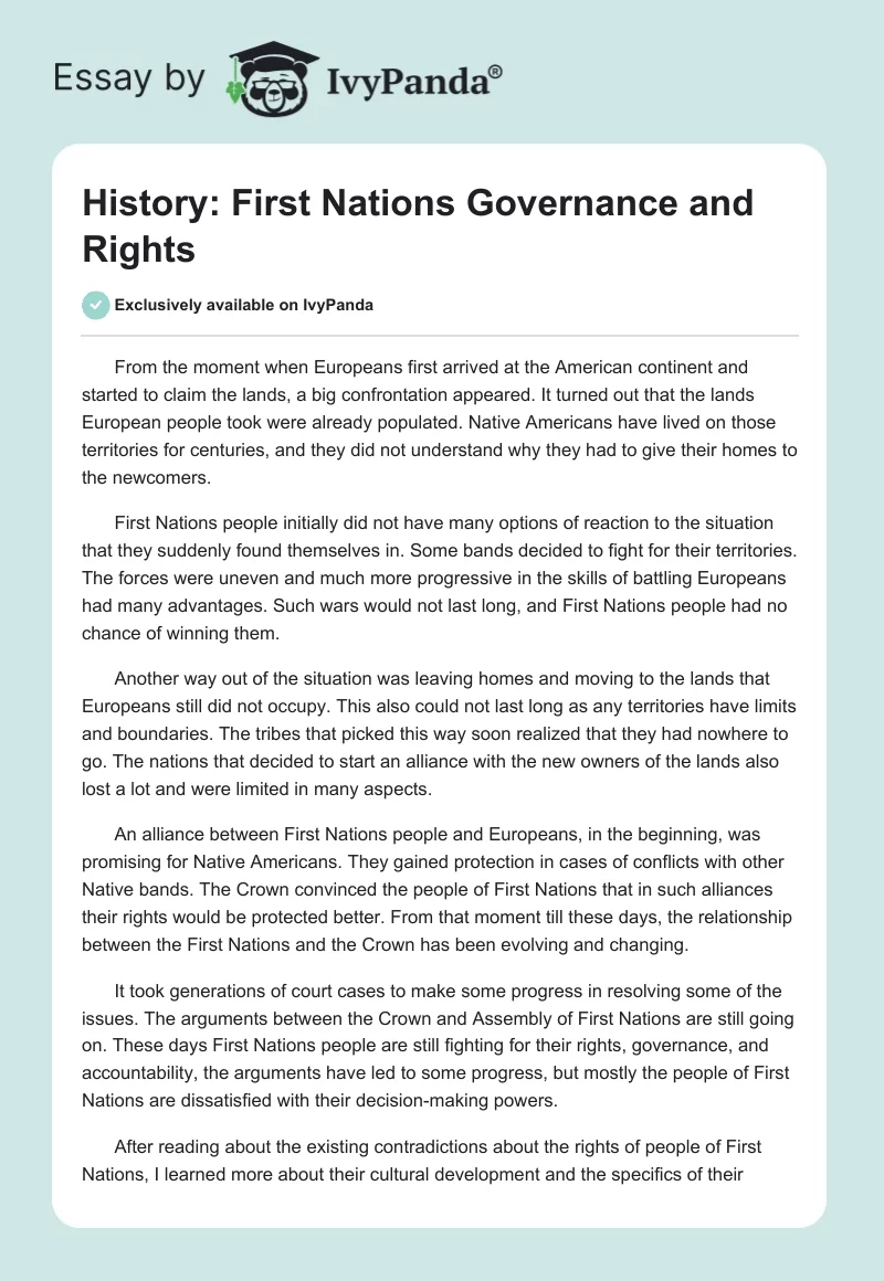 History: First Nations Governance and Rights. Page 1