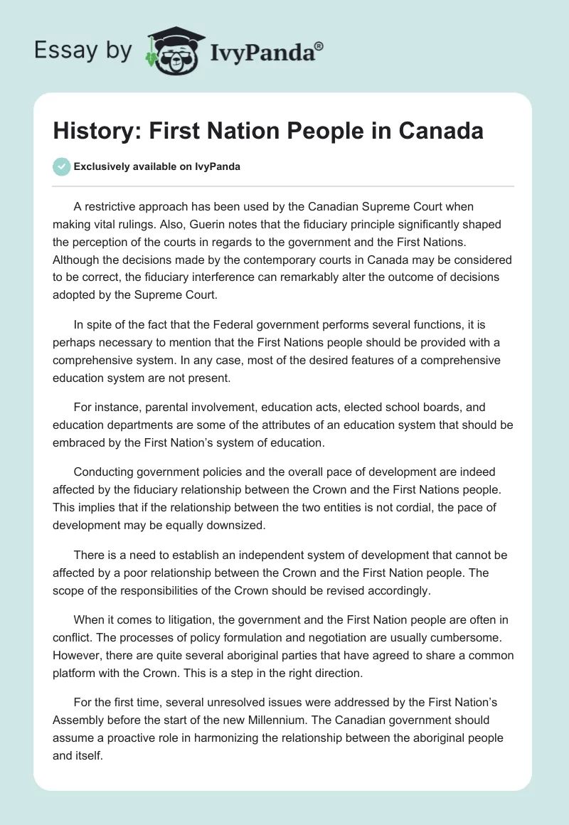 History: First Nation People in Canada. Page 1