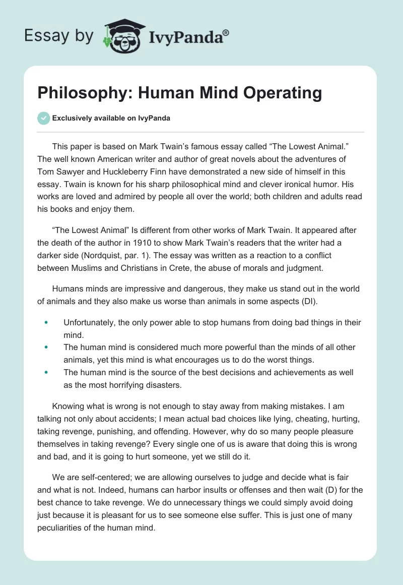 Philosophy: Human Mind Operating. Page 1