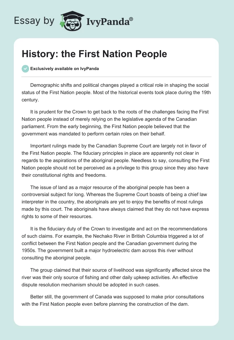 History: the First Nation People. Page 1