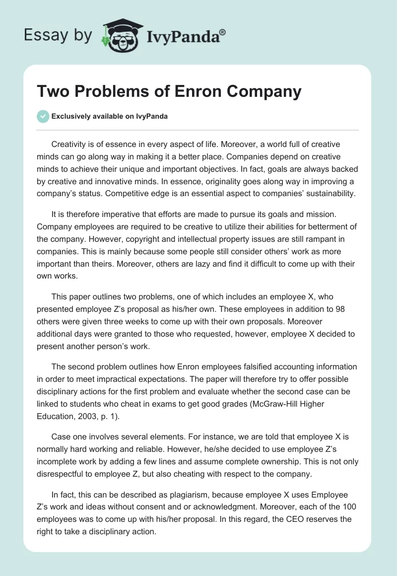 Two Problems of Enron Company. Page 1