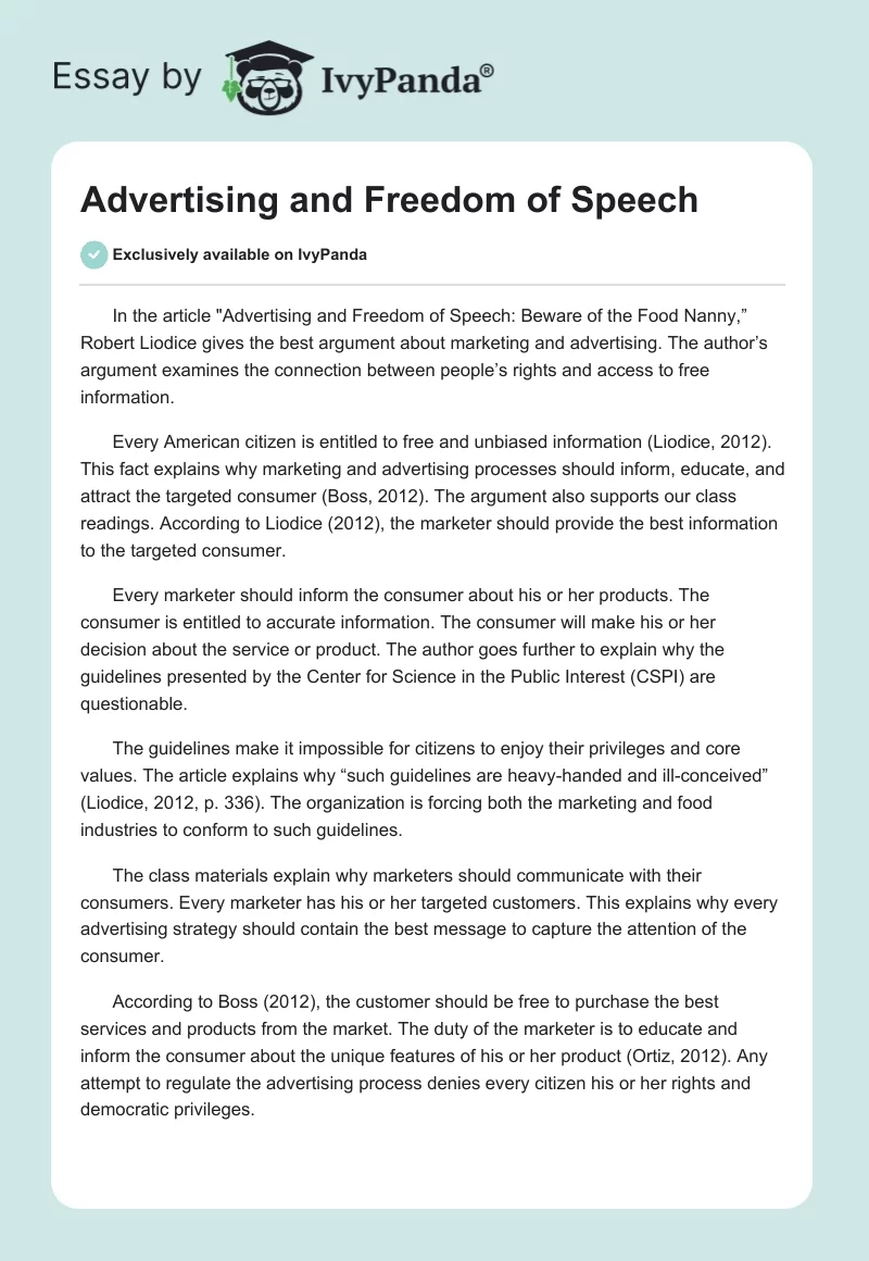 Advertising and Freedom of Speech. Page 1
