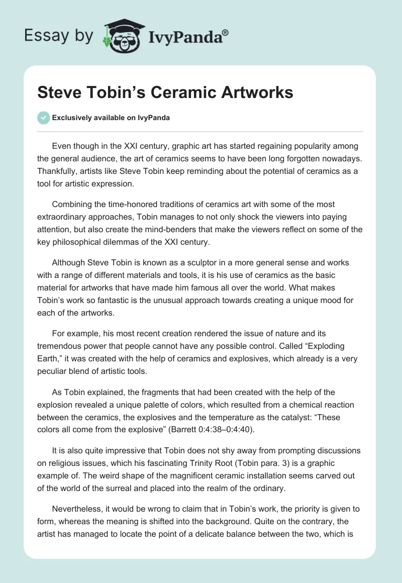 Steve Tobin’s Ceramic Artworks. Page 1