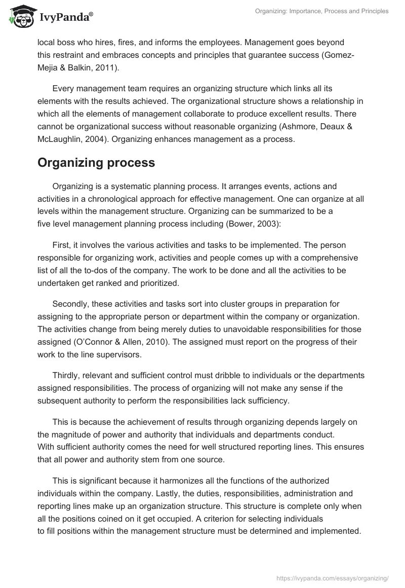 Organizing: Importance, Process and Principles. Page 2
