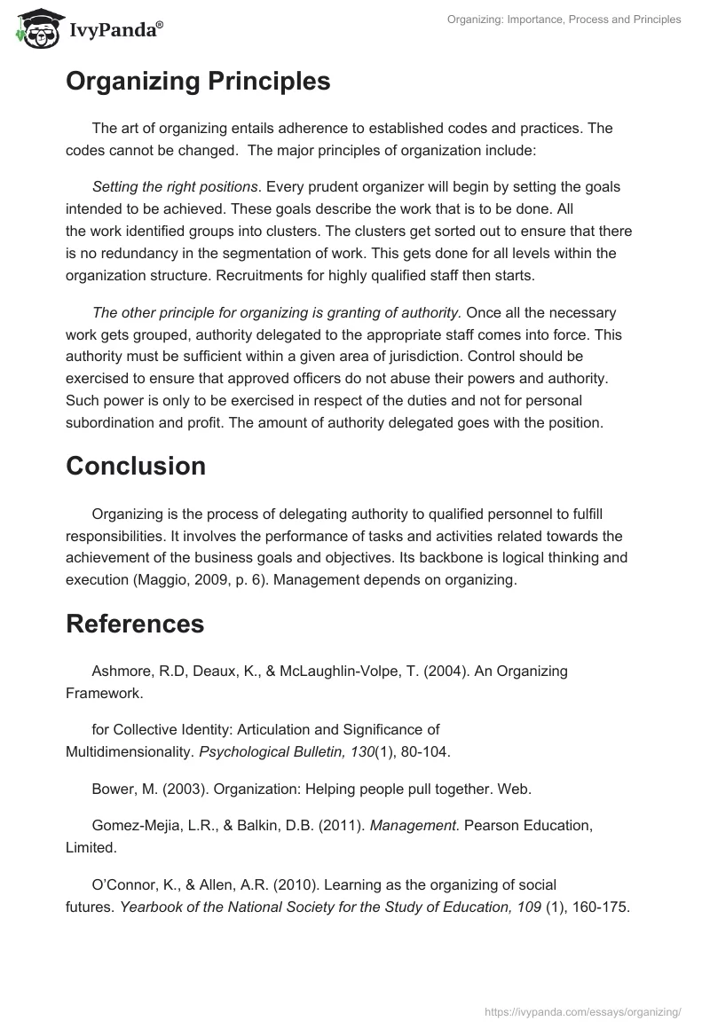 Organizing: Importance, Process and Principles. Page 3