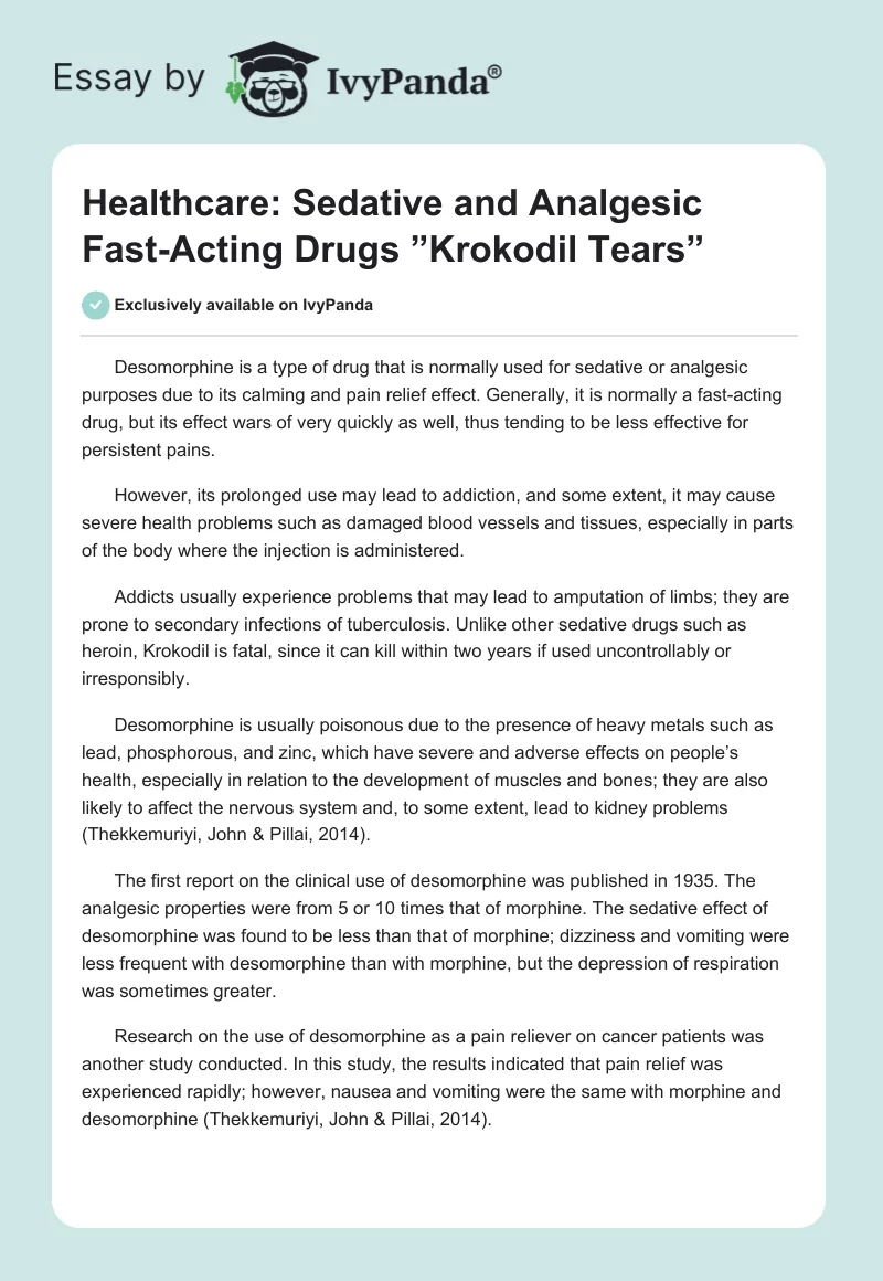 Healthcare: Sedative and Analgesic Fast-Acting Drugs ”Krokodil Tears”. Page 1